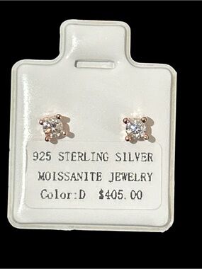 925 Sterling Silver Moissanite Stud Earrings - White/Rose Gold